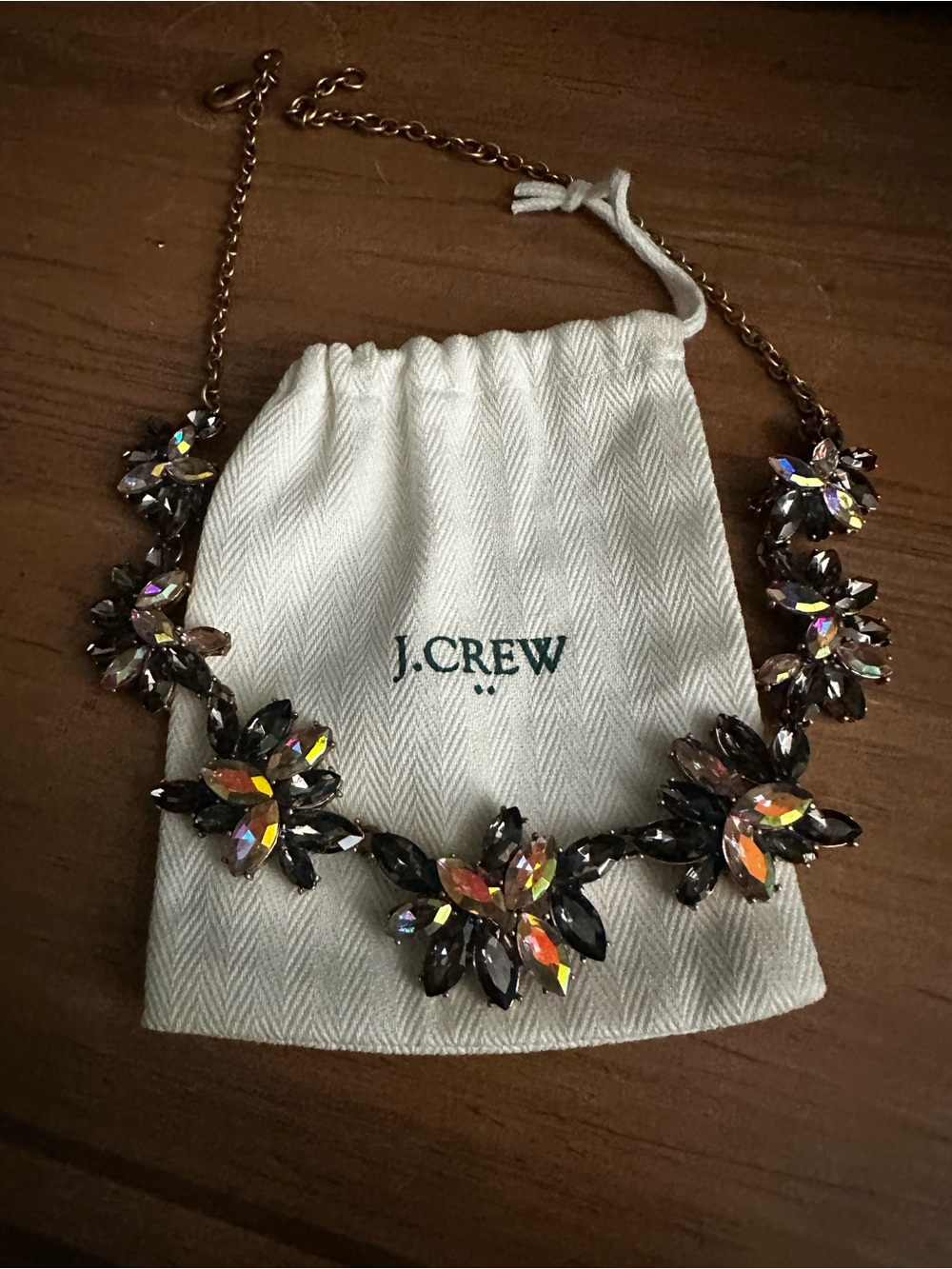 J. Crew Black and Iridescent Crystal Floral Statement Necklace